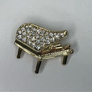 Vintage Rhinestone Piano Gold Tone Brooch / Pin